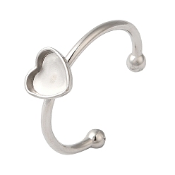 Нержавеющая Сталь Цвет Не тускнеет 304 компоненты открытого кольца манжеты из нержавеющей стали, настройка кольца колодки, сердце, цвет нержавеющей стали, лоток : 6x6 мм, 1.5 мм, регулируемый