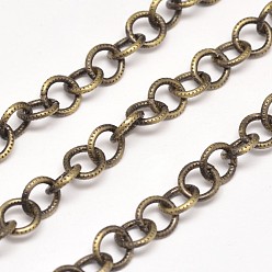 Antique Bronze Electroplate Iron Cable Chains, Textured, Soldered, with Spool, Oval, Lead Free & Nickel Free, Antique Bronze, 7x1mm, about 98.42 Feet(30m)/roll
