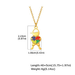 Oro 304 Collares colgantes para niños de acero inoxidable esmaltado para concienciar sobre el autismo, colorido, dorado, 15.75 pulgada (40 cm), colgante: 22.3x10.6 mm