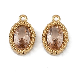 BurlyWood Recubrimiento iónico (IP) 304 Charms de circonita cúbica micro pavé de acero inoxidable, real 18 k chapado en oro, encanto ovalado, burlywood, 10.5x6.5x3 mm, agujero: 0.8 mm