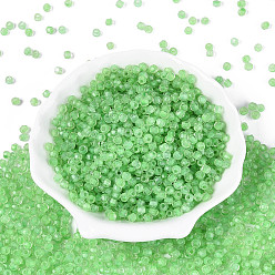 Зеленый лайм Прозрачные внутри цветные стеклянные бусины, двухконусные, зеленый лайм, 4x3~3.5 мм, отверстие : 1.4~1.6 мм, о: 7500 шт / 450 г