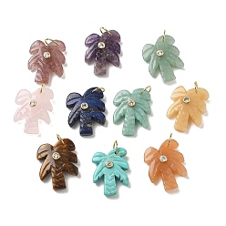 Mixed Stone Natural & Synthetic Mixed Gemstone Carved Pendants, Coconut Tree Charms with Brass Pave Clear Cubic Zirconia Findings, Golden, Dyed & Heated, 26.5x20.5x7.5mm, Hole: 6.5mm