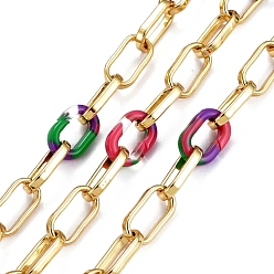 Светло-Вишневый Латунные скрепки-цепочки ручной работы, тянутые удлиненные кабельные цепи, с акриловым быстроразъемным соединением, пайки, реальный 18 k позолоченный, светло-вишневый, ссылка: 13x6x2 mm, акриловые: 11x7x2.5мм