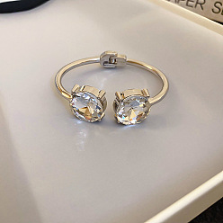 Серебро Браслеты-манжеты из сплава и стразов, шарнирные браслеты для женщин, плоско-круглые, серебряные, 2-5/8x2-3/8 дюйм (6.6x5.9 см)