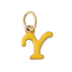 Letter Y 304 из нержавеющей стали шармы эмали, с целью перехода в кольце, ионное покрытие (ip), золотые, Письмо Y, 10x9.5x1 мм, Перейти кольцо: 6x0.8 мм, 4.5 мм внутренним диаметром