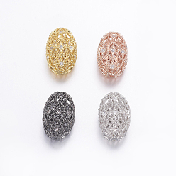 Mixed Color Brass Micro Pave Cubic Zirconia Beads, Long-Lasting Plated, Hollow Oval, Clear, Mixed Color, 19x11.5x7mm, Hole: 1mm