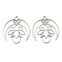 Нержавеющая Сталь Цвет Не тускнеющие 201 подвески из нержавеющей стали, лазерная резка, двойной рог/полумесяц с подвеской в виде лотоса, цвет нержавеющей стали, 28x27x1 мм, отверстие : 1.8 мм