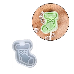 White DIY Christmas Sock Silicone Molds, for Ice Cream, Resin Craft Making, White, 54x47x23mm, Hole: 10mm