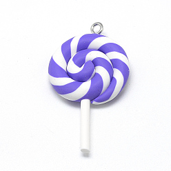 Розовато-лиловый Ручной полимерной глины большие кулоны, леденец, розовато-лиловый, 43~52x27~29x7~10 мм, отверстие : 2 мм