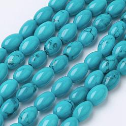 Turquoise Natural Magnesite Bead Strands, Dyed, Oval, Turquoise, 7.5~8x4.5~5mm, Hole: 1mm, about 52pcs/strand, 15.7 inch