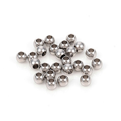 Stainless Steel Color 304 Stainless Steel Spacer Beads, Round, Stainless Steel Color, 4x3.2mm, Hole: 1.8mm