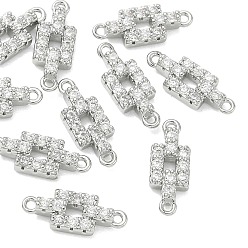 Real Platinum Plated SHEGRACE Brass Micro Pave Clear Cubic Zirconia Connector Charms, Rectangle Links, Lead Free & Cadmium Free, Rack Plating, Long-Lasting Plated, Real Platinum Plated, 13x5x3mm, Hole: 1mm