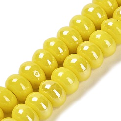 Желтый Фарфоровые бусины-рондели, желтые, 8.5x5.5 мм, отверстие : 1.8 мм, около 55 шт / нитка, 28~30 см