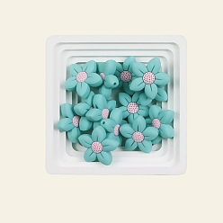 Бирюза Фокальные бусины из пищевого силикона, цветок, бирюзовые, 26x26 мм