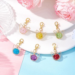 (52) Непрозрачная лаванда Подвеска в виде головы кошки из медной проволоки, стеклянные бусины, украшения, с цинковым сплавом застежками омаров коготь, разноцветные, 31 мм