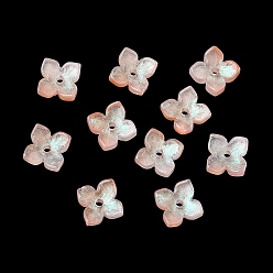 Ярко-Розовый Окрашенные и нагретые стеклянные колпачки для бусин, 4-лепестков цветка, ярко-розовый, 10x10x3.5 мм, отверстие : 1.4 мм