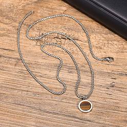 Œil De Tigre Œil de tigre naturel 304 Colliers pendentifs en acier inoxydable pour hommes, couleur inox, 23.62 pouce (60 cm)
