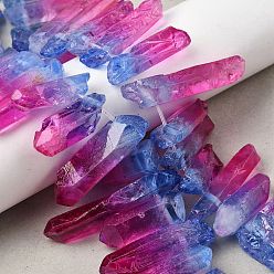 Фуксин Нити из двухцветных бусин из натурального кварца, окрашенные, граненый пуля, Топ пробуренной, фуксиново-красные, 24~50x9.5x8 мм, отверстие : 1.7 мм, около 21 шт / нитка, 7.28''~7.68'' (18.5~19.5 см)