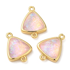 Pink Synthetic Opal Connector Charms, Rack Plating Brass Triangle Links, Golden, Pink, 17.5x12.5x6mm, Hole: 1.4mm