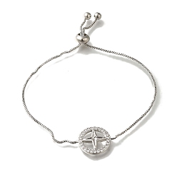 Платина Покрытие стойки, латунное микро-паве, прозрачный кубический цирконий, кольцо-цепочка со звездообразным звеном, браслеты-слайдеры, без свинца и без кадмия, долговечный, платина, 8-1/4 дюйм (21 см)