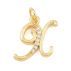 Letter X Brass Micro Pave Clear Cubic Zirconia Pendants, Letter Charms, Cadmium Free & Lead Free, Real 18K Gold Plated, Letter X, 15.5x13x2mm, Hole: 5mm
