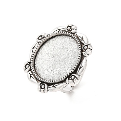 Античное Серебро Регулируемая железа компоненты цветок палец кольцо сплава настройки лицевой панели кабошон, без кадмия и без свинца, античное серебро, 17x5 мм, плоские круглые лоток: 20 мм