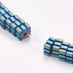 Green Plated Electroplated Non-magnetic Synthetic Hematite Beads Strands, Frosted, Square, Green Plated, 4x4x2mm, Hole: 0.5mm, about 200pcs/strand, 15.7 inch(40cm)