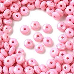 Бледно-Розовый Непрозрачные акриловые бусины с УФ-покрытием, радужный, плоско-круглые, розовый жемчуг, 8x4 мм, отверстие : 1.8 мм, Около 2500 шт / 500 г