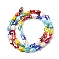 Разноцветный Гальванизировать непрозрачные сплошной цвет стеклянные бусы пряди, овальные, градиент цвета, граненые, красочный, 8x6x4.5 мм, отверстие : 1.2 мм, около 49 шт / нитка, 15.63'' (39.7 см)