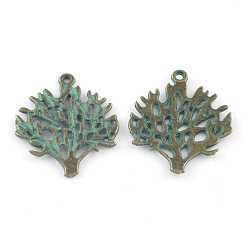 Antique Bronze & Green Patina Zinc Alloy Tree Pendants, Cadmium Free & Lead Free, Antique Bronze & Green Patina, 30x25x2mm, Hole: 1.5mm