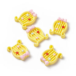 Yellow Opaque Resin Cabochons, Lyre, Yellow, 24x19.5x5mm