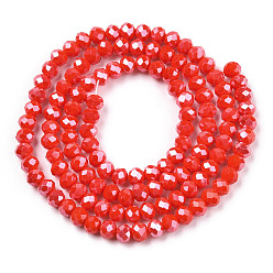 Red Electroplate Glass Beads Strands, Pearl Luster Plated, Faceted, Rondelle, Red, 3.5x3mm, Hole: 0.4mm, about 123~127pcs/strand, 13.7~14.1 inch(35~36cm)