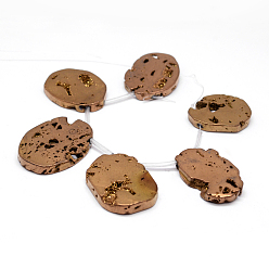 Верблюжий Гальванические нити из натурального друзы жеода и крашеные агатовые бусины, плоские бусины для плит, самородки, верблюжие, 31~38x25~28x5~6 мм, отверстие : 2 мм, около 6 шт / нитка, 6.69 дюйм ~ 7.08 дюйм