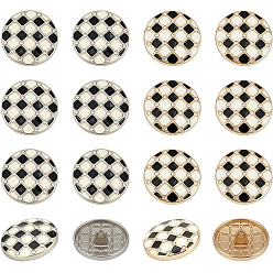 (52) Непрозрачная лаванда 16шт 2 цвета сплав эмаль хвостовик пуговицы, 1-луночное, для аксессуаров для одежды, плоский круглый с клеткой, разноцветные, 22x9 мм, отверстие : 2 мм, 8 шт / цвет