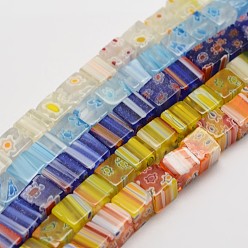 (52) Непрозрачная лаванда Ручной работы стеклянная бусина тысячецветник нитей, кубические, разноцветные, 6x6x6 мм, отверстие : 1 мм, около 65 шт / нитка, 15.1 дюйм