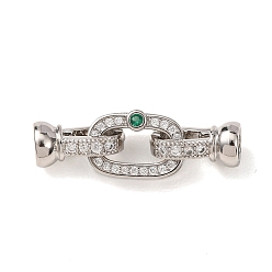 Платина Латунные микро проложить кубического циркония раз за застежками, без кадмия и без свинца, стойки покрытие, долговечный, прямоугольные, зелёные, платина, 30 мм