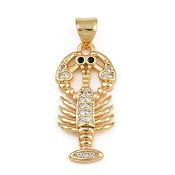 Креветка Латунные микро проложить кубического циркония подвески, золотые, креветка, 23x11.5x3 мм, отверстие : 4x3.5 мм