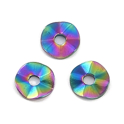 Rainbow Color Ионное покрытие (ip) 304 брелоки из нержавеющей стали, плоский круглый шарм, Радуга цветов, 7x1 мм, отверстие : 1.8 мм