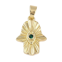 Настоящее золото 18K Латунные микро проложить кубического циркония подвески, хамса рука, реальный 18 k позолоченный, 23x17x3 мм, отверстие : 5x4 мм