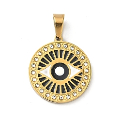Золотой 304 нержавеющей стальной эмали подвески, Злые чары глаз, со стразами, ионное покрытие (ip), золотые, 23x21x2 мм, отверстие : 7x4 мм
