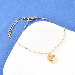 Настоящее золото 18K 304 из нержавеющей стали шарм браслеты, браслеты с цепочками для женщин, ионное покрытие сердца (ИП), реальный 18 k позолоченный, 7.76 дюйм (19.7 см)