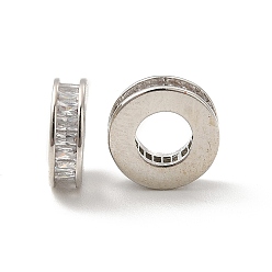 Платина Стойки обшивки латунь кубического циркония европейский шариков, бусины с большим отверстием, без кадмия и без свинца, долговечный, плоско-круглые, платина, 9x3 мм, отверстие : 4.5 мм