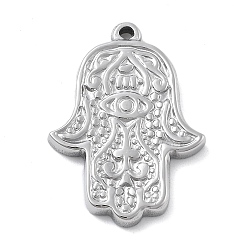 Нержавеющая Сталь Цвет 304 подвески из нержавеющей стали, рука хамса с шармом в виде глаза, анти-тускнение, цвет нержавеющей стали, 23.5x17x2.5 мм, отверстие : 1.2 мм