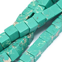 Medium Aquamarine Synthetic Imperial Jasper Beads Strands, Cube, Dyed, Medium Aquamarine, 8~8.5x8~8.5x8~8.5mm, Hole: 1.2mm, about 46pcs/strand, 15.3 inch(39cm)