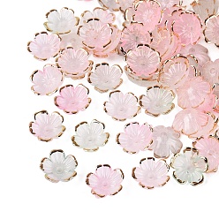 Pearl Pink Plastic Bead Caps, 5-Petal Flower, Two Tone, Golden Metal Enlaced, Pearl Pink, 10~11x10~11x4mm, Hole: 1.6mm, about 2140pcs/bag