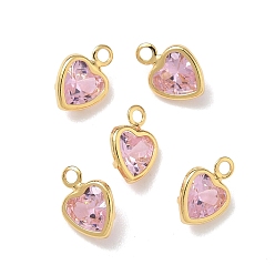 Pink Латунные микро проложить кубического циркония подвески, сердце прелести, без никеля , реальный 18 k позолоченный, розовые, 8x6x2.5 мм, отверстие : 1.2 мм