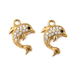 Dolphin 304 прелести нержавеющей стали, с кубического циркония, ионное покрытие (ip), дельфин, 14.5x10.5x3.5 мм, отверстие : 1.4 мм