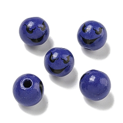 Темно-синий  Шифер Набивные деревянные европейские бусины, бусины на тему Хэллоуина, круглые, темный сланец синий, 15.5~16 мм, отверстие : 4~4.5 мм