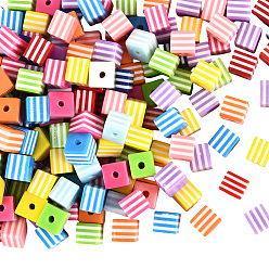 (52) Непрозрачная лаванда 200 бусины из смолы, куб с полосатым узором, разноцветные, 8x8x8 мм