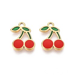 Красный 304 прелести нержавеющей стали, с эмалью, вишневое очарование, реальный 18 k позолоченный, ионное покрытие (ip), красные, 15x11x2 мм, отверстие : 1.8 мм
